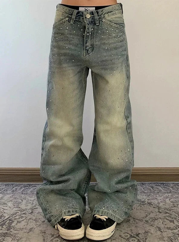 High Waist Wide Leg Bootcut Denim Jeans — vista posteriore