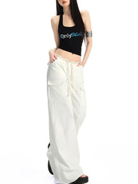High Waist Wide Leg Drawstring Cargo Trousers — vista laterale