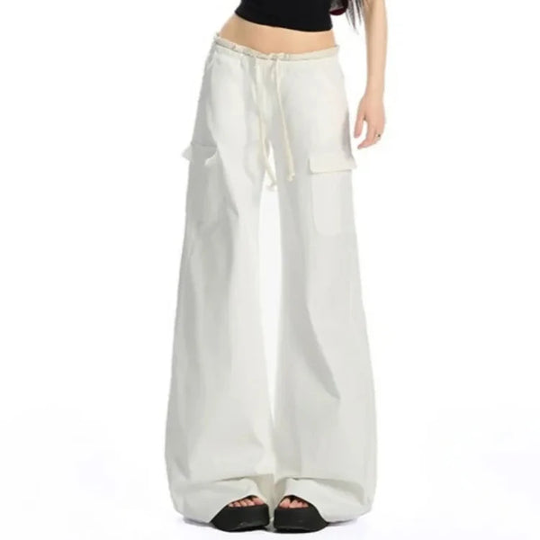 High Waist Wide Leg Drawstring Cargo Trousers — vista frontale