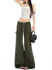 High Waist Wide Leg Drawstring Cargo Trousers — dettaglio
