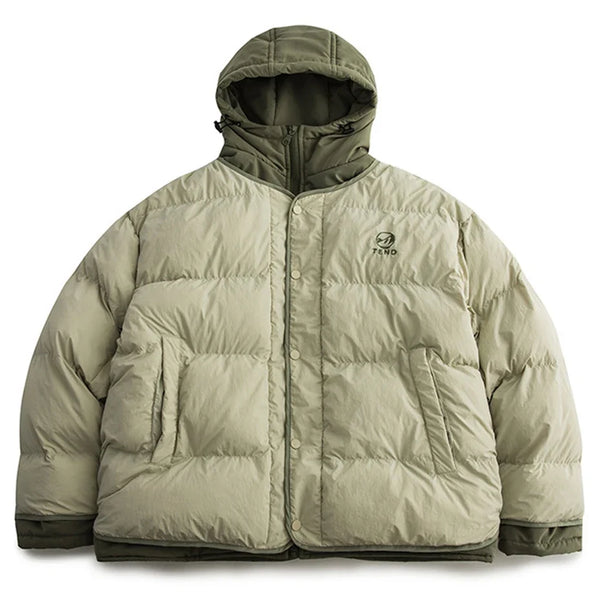Hooded Mock Layered Padded Jacket Coat — vista frontale