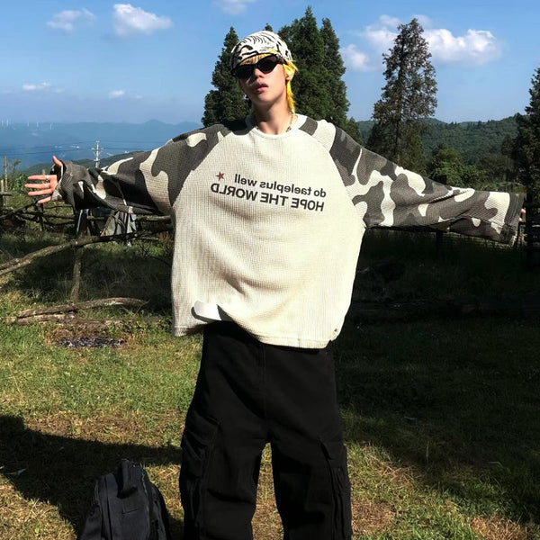 Y2K "Hope" Camouflage Sleeve Long Sleeve Top