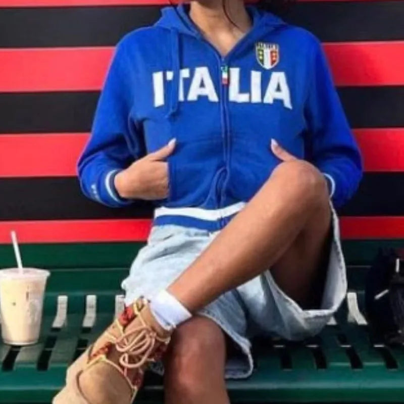 ITALIA Embroidered Zip Up Jacket Hoodie — dettaglio