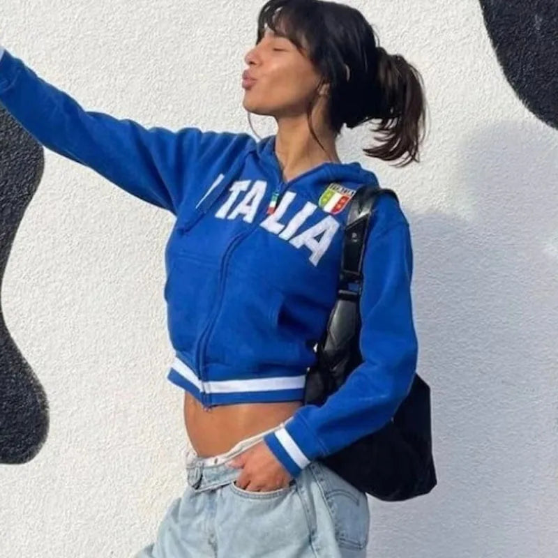 ITALIA Embroidered Zip Up Jacket Hoodie — vista frontale