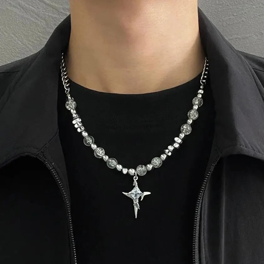 Imitation Pearl Cross Pendant Necklace — vista frontale