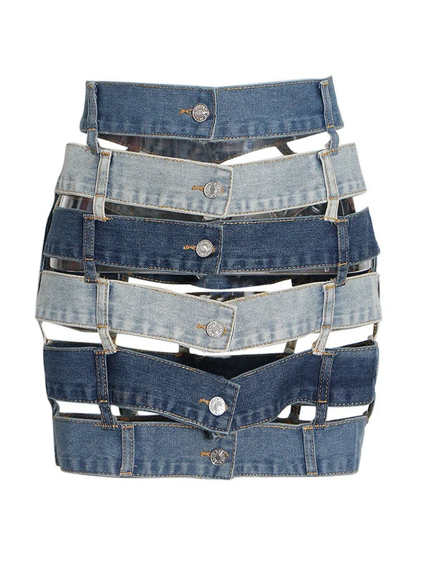 Y2K Irregular Spliced Denim Mini Skirt