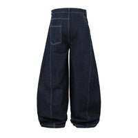 Irregular Spliced Stitch Baggy Curved Barrel Jeans — vista posteriore