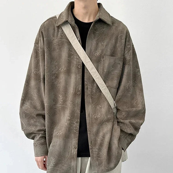Jacquard Corduroy Long Sleeve Button Down Shirt — vista frontale
