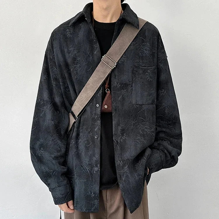 Jacquard Corduroy Long Sleeve Button Down Shirt — vista posteriore
