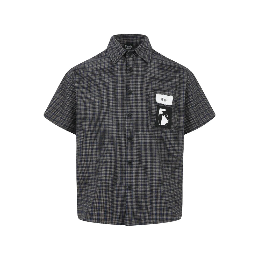 Japanese Graffiti Patch Plaid Workshirt — vista frontale
