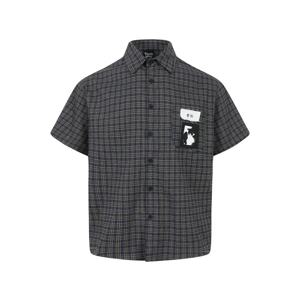Japanese Graffiti Patch Plaid Workshirt — vista frontale