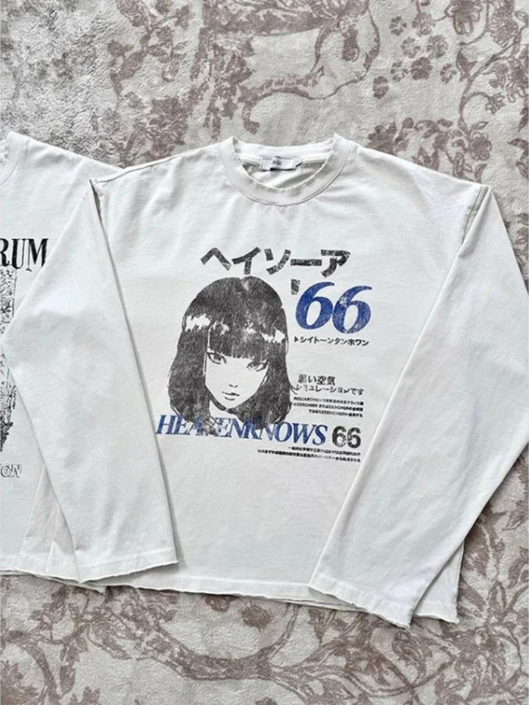 Japanese Grunge Long Sleeve Graphic Top — dettaglio della stampa