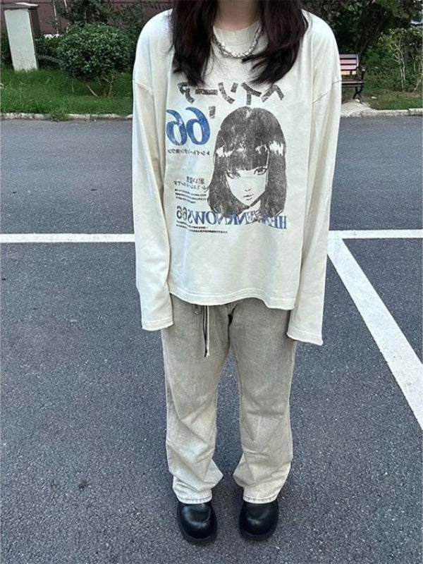 Japanese Grunge Long Sleeve Graphic Top — vista frontale