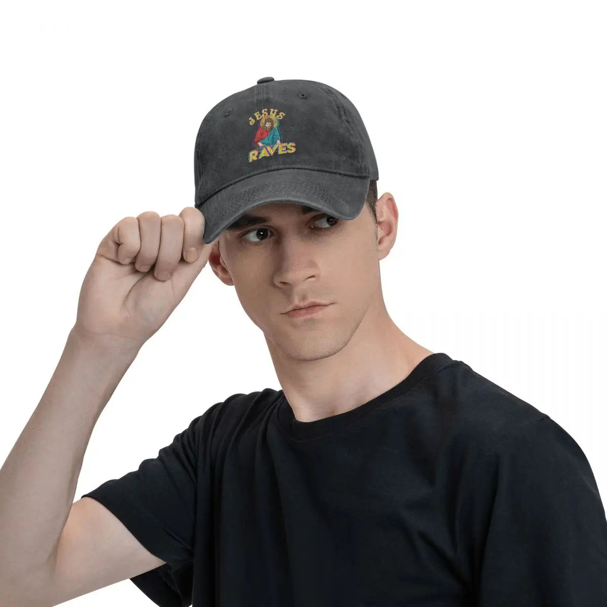 Jesus Raves Baseball Cap — dettaglio del tessuto
