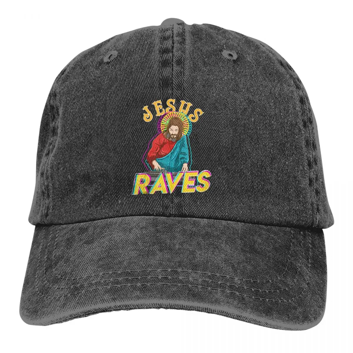 Jesus Raves Baseball Cap — dettaglio della stampa