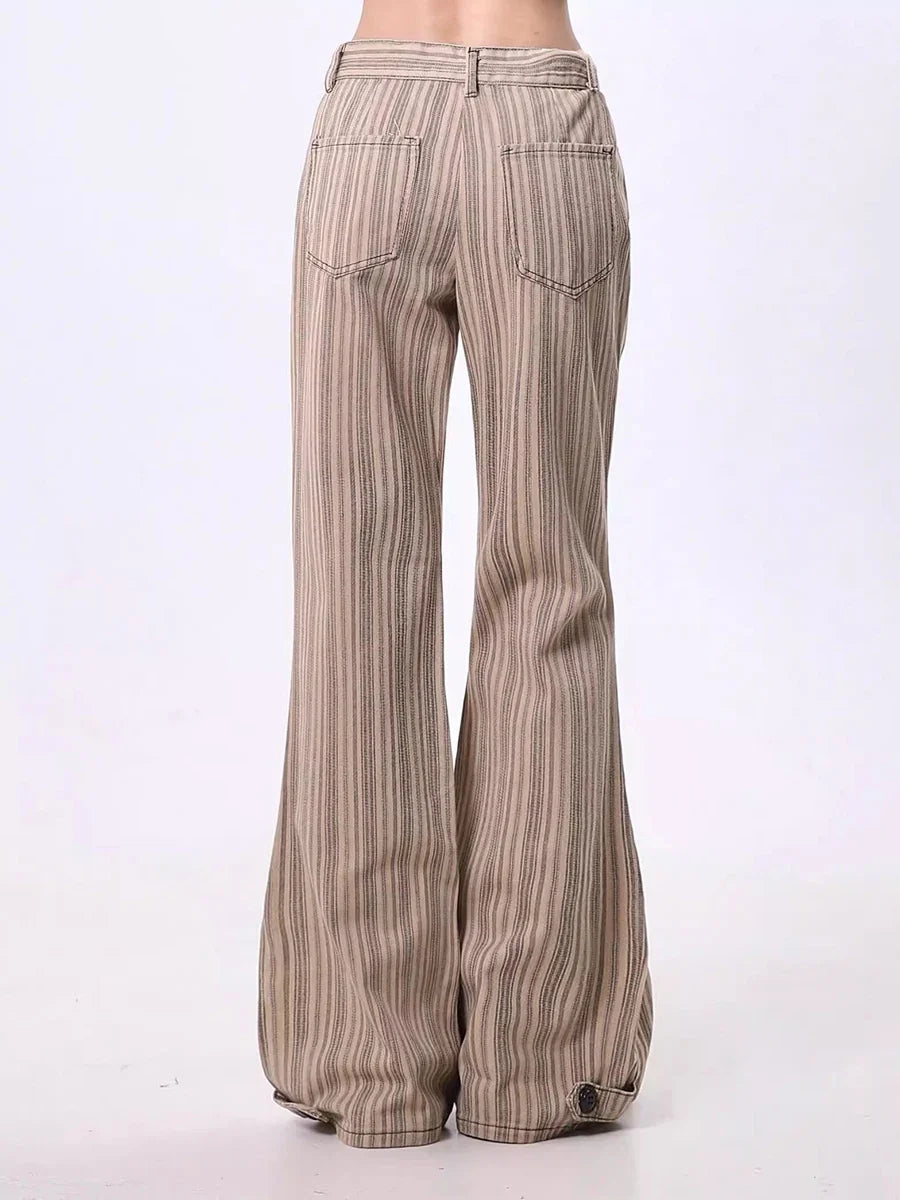 Khaki Striped Boot Cut Flare Jeans — dettaglio della stampa