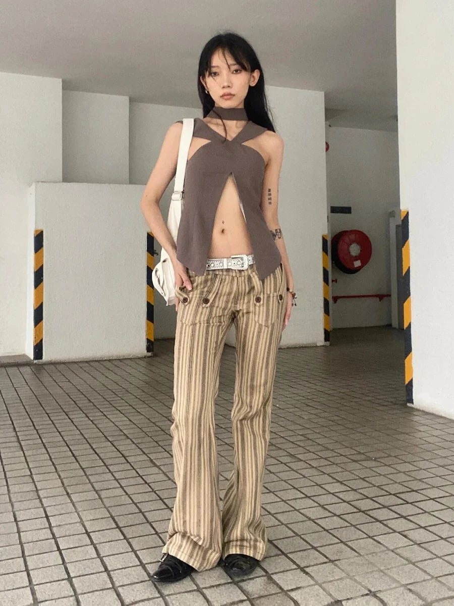 Khaki Striped Boot Cut Flare Jeans — in alternativa