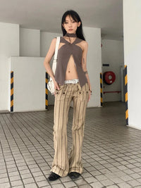 Khaki Striped Boot Cut Flare Jeans — in alternativa