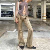 Khaki Striped Boot Cut Flare Jeans — vista posteriore