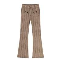 Khaki Striped Boot Cut Flare Jeans — vista frontale