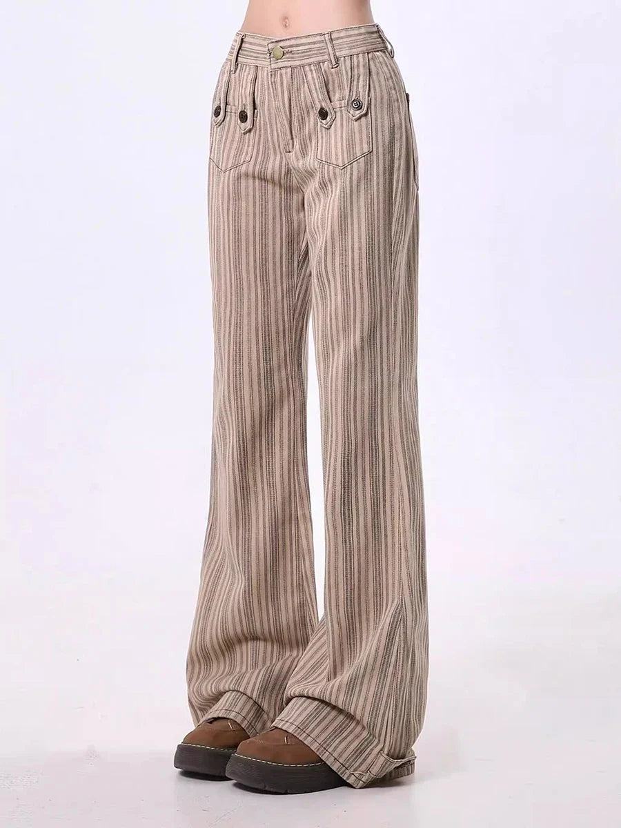 Khaki Striped Boot Cut Flare Jeans — dettaglio