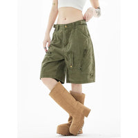Knee Length Baggy Cargo Denim Shorts Jorts — vista frontale