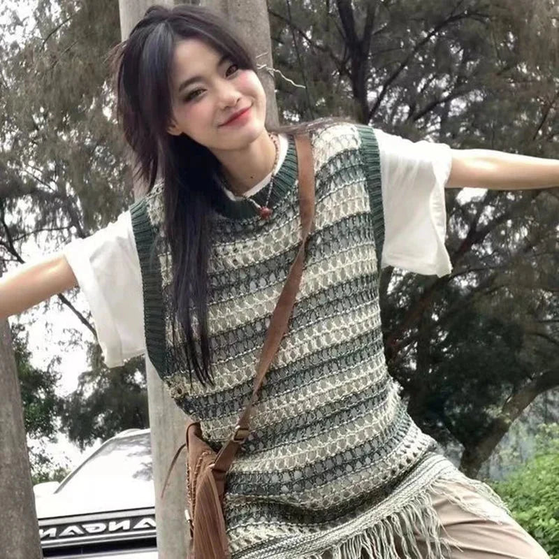 Knitted Cowl Hollow Out Tassel Sweater — dettaglio