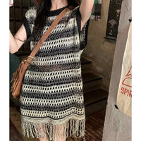 Knitted Cowl Hollow Out Tassel Sweater — dettaglio della stampa