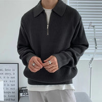 Knitted Lapel 1/4 Zip Jumper Sweater — vista frontale