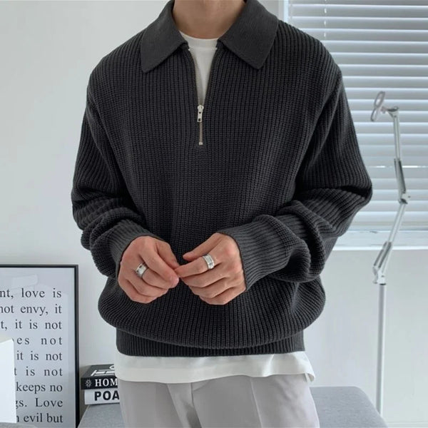 Knitted Lapel 1/4 Zip Jumper Sweater — vista frontale