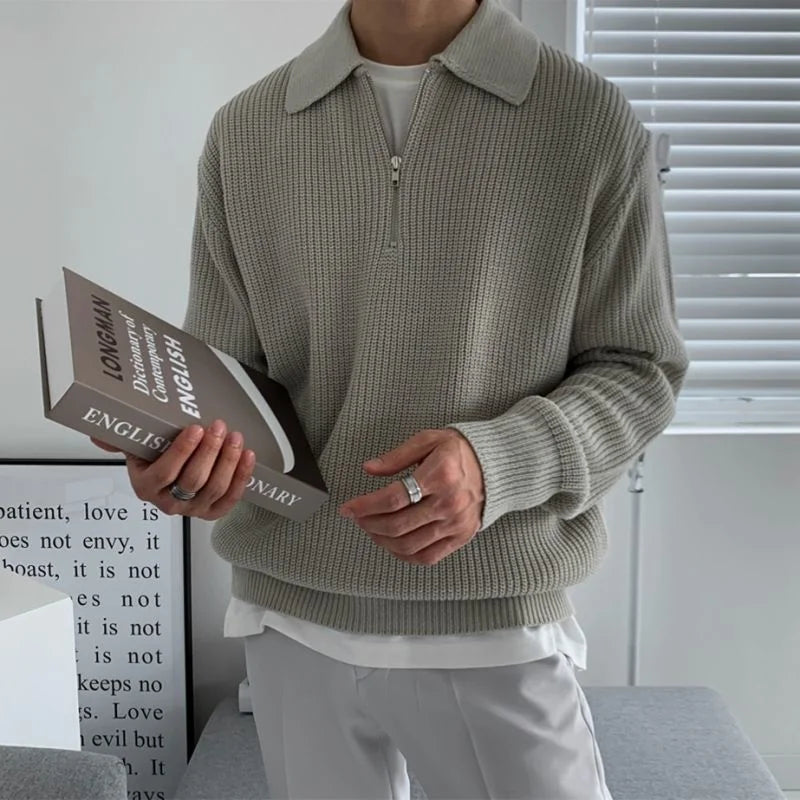 Knitted Lapel 1/4 Zip Jumper Sweater — dettaglio