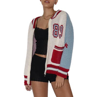 Knitted Zip Up Varsity Jacket Sweater — dettaglio