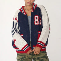 Knitted Zip Up Varsity Jacket Sweater — dettaglio