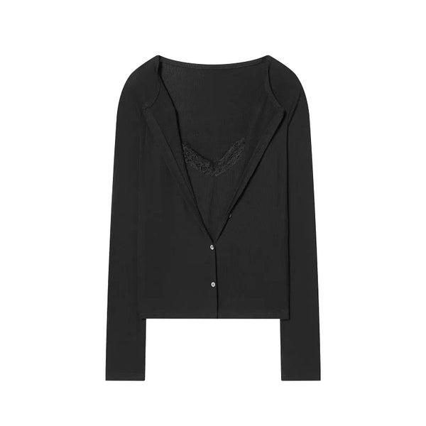 Lace Cropped Low Cut Cardigan Top — vista frontale