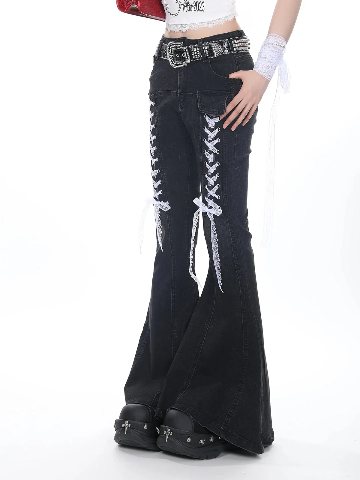 Lace Gothic Flare Denim Jeans — vista posteriore