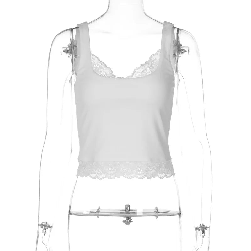 Lace Low Cut Cropped Tank Top — dettaglio del tessuto