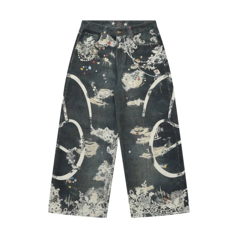 Lace Print Graphic Mens Jeans — vista laterale