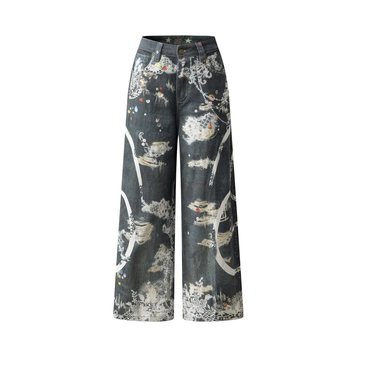 Lace Print Graphic Mens Jeans — vista frontale
