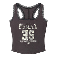 Lace Trim Feral Graphic Cami Tank Top — vista frontale