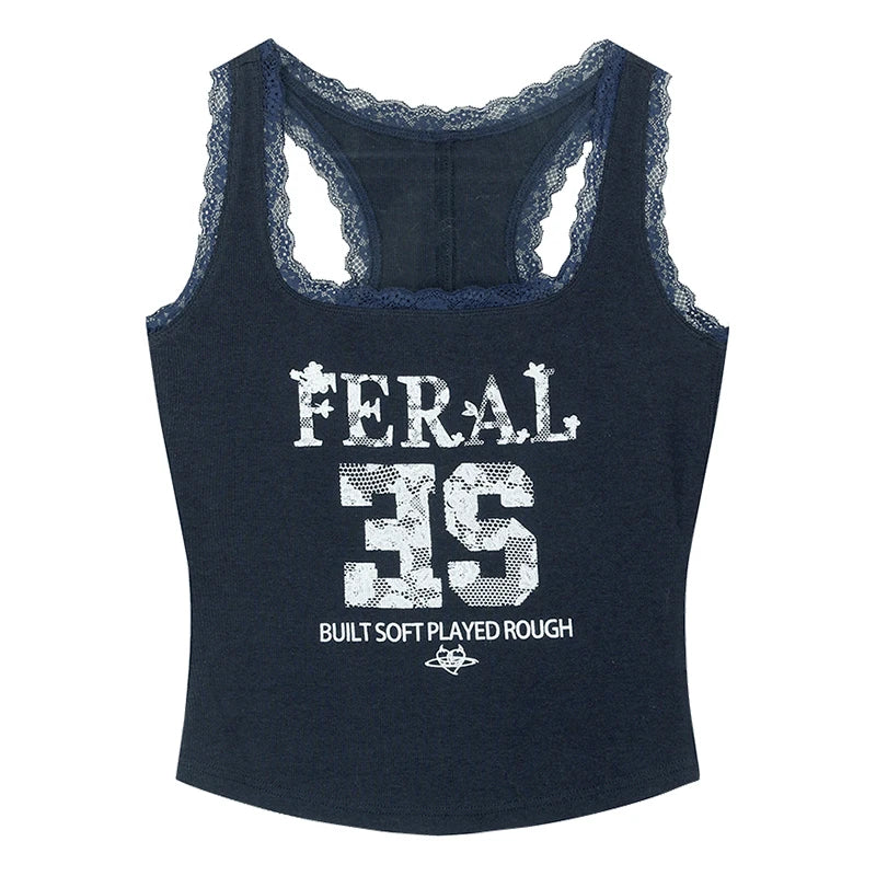 Lace Trim Feral Graphic Cami Tank Top — dettaglio
