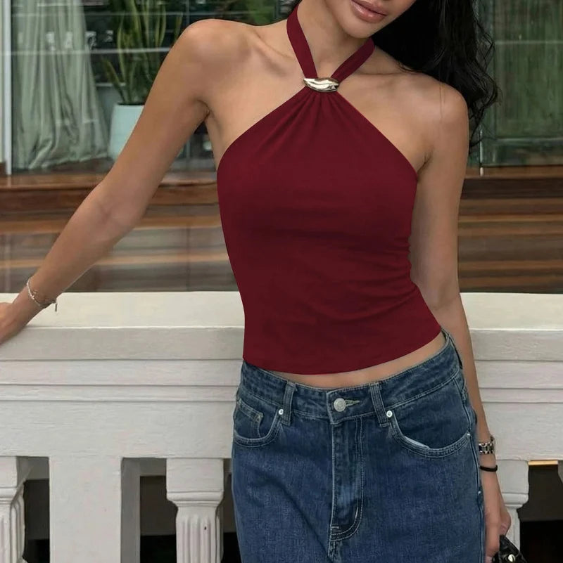 Lace Up Slim Fit Halter Top — vista posteriore