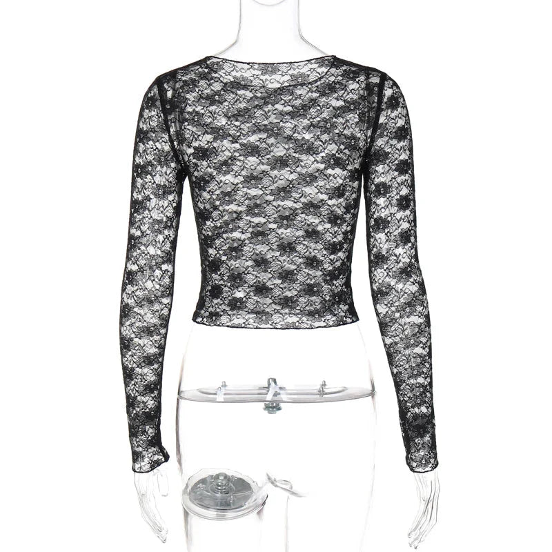 Lacey Sheer Womens Long Sleeve Top — vista laterale