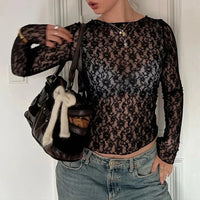 Lacey Sheer Womens Long Sleeve Top — vista frontale