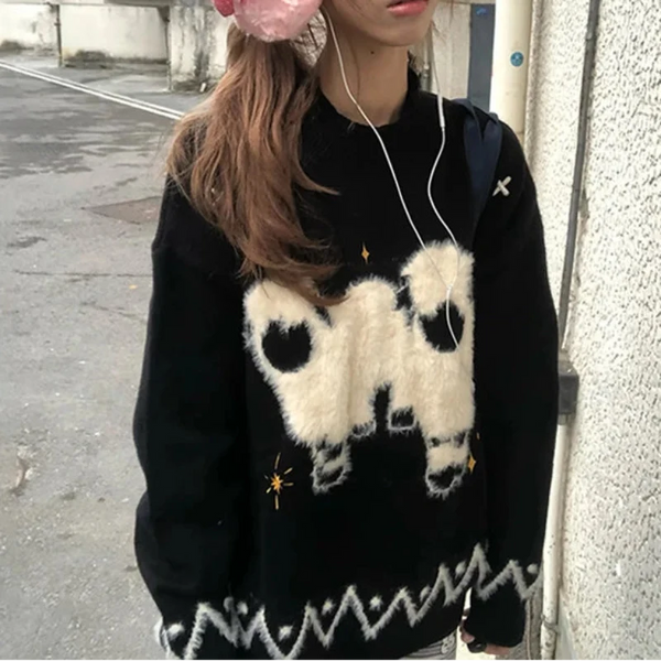 Y2K Lambs Jacquard Graphic Sweater