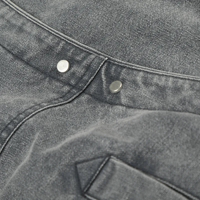 Lapel Airplane Buckle Denim Jacket — vista laterale