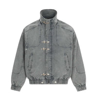 Lapel Airplane Buckle Denim Jacket — vista frontale