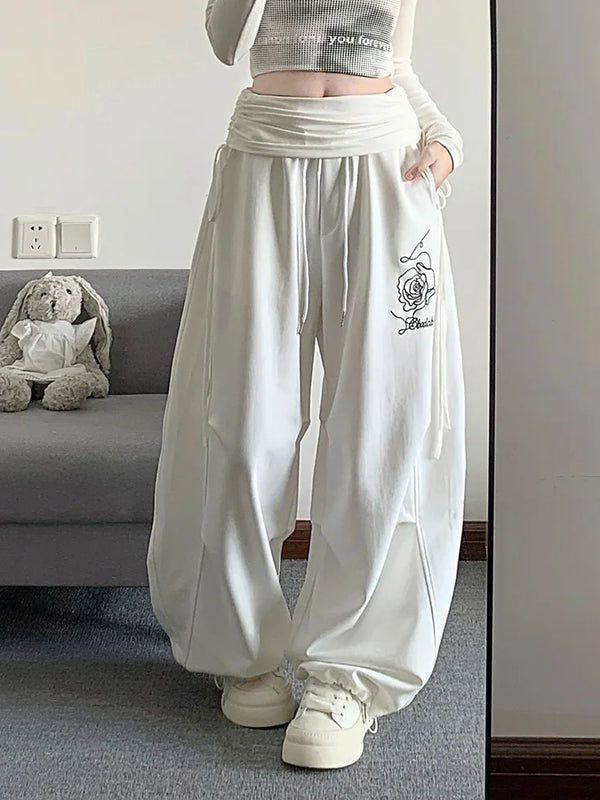 Layered High Waist Baggy Boyfriend Sweatpants Joggers Trousers — vista frontale