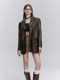 Leather Blazer Maillard Style Jacket — dettaglio