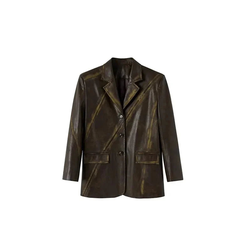 Leather Blazer Maillard Style Jacket — vista frontale