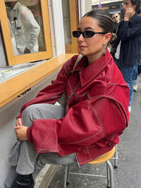 Leather Bomber Jacket Red — dettaglio della stampa